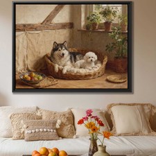 Oil Painting Dog Alaskan Malamute Artwork Poodle Canvas Print Living Room Decor