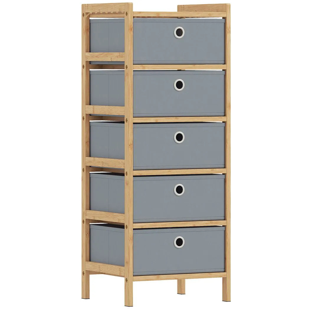 Rackhams Light/Grey Chest Of Drawers, 4 Drawers Dresser With Bamboo Frame - Image 2