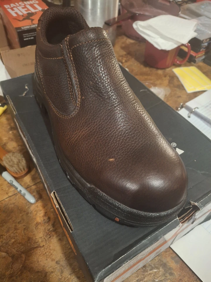 bota de trabalho timberland pro titan masculina tamanho 10,5 largura sapatos couro marrom biqueira de aço - Imagem 2 de 4
