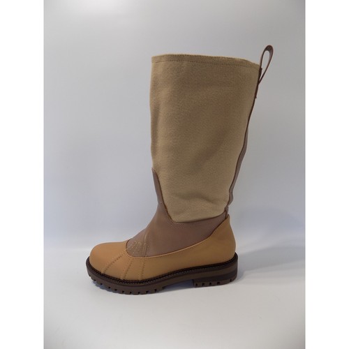 Botas hasta la rodilla media pantorrilla talla 4 para mujer suela plana gruesa tirar de beige topo EGO
