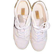 Vintage Havana White Leather Low Top Lace-Up Sneakers Glitter Star Gold Heel