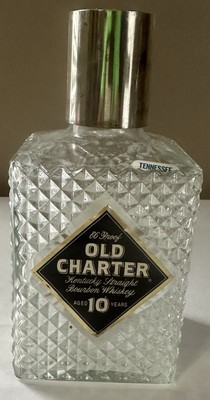Vintage 1980s Old Charter Kentucky Bourbon Whiskey Clear Glass DiamondBottle 