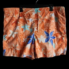 Polo Ralph Lauren Swim Trunks Men’s L Orange Floral Hawaiian Print Mesh Liner