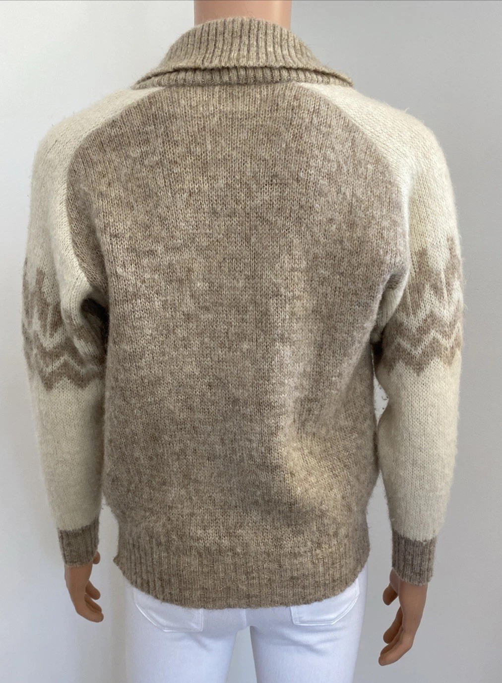 Vintage Alafoss Iceland Men’s XS - S Beige Cream Pure Wool Zip Jumper Pullover image 9