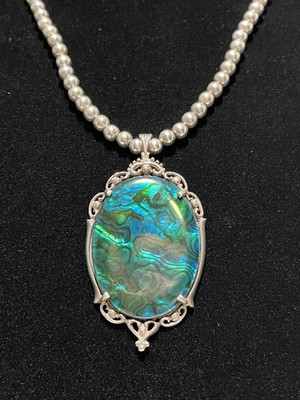 Vintage KBN Kabana Sterling Silver Abalone Shell Pendant And Necklace