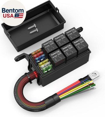 12V Relay Box 6 Way12 AWG Pre-Wired Waterproof Relay Box 6 Slot ATC/ATO Fuse Rel