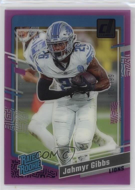2023 Panini Clearly Donruss Rated Purple /199 Jahmyr Gibbs #62 Rookie RC 0c3