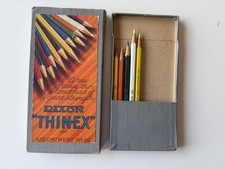 Assortiment de crayons de couleur vintage Dixon "THIN-EX" N°112, 5 crayons + boite