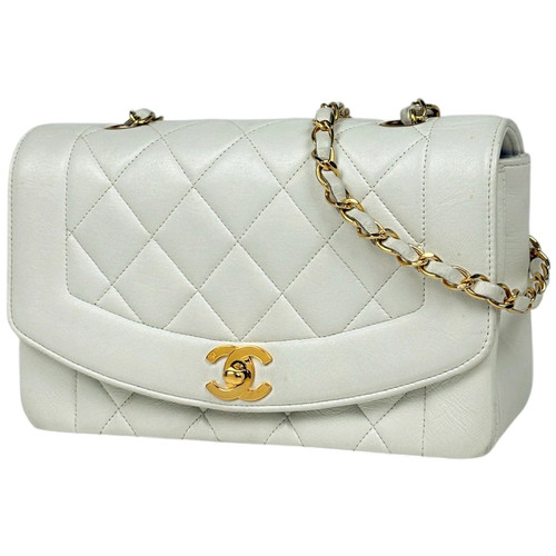 CHANEL Diana Matelasse Shoulder Bag Coco Mark Single Flap Leather White Ladies f