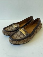 Coach olive Brown Signature Canvas gold hardware logo Loafers size 6.5B