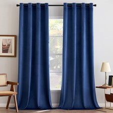 Dark Blue Velvet Curtains 90 Inches Long Blackout Thermal Thermal Insulated S...