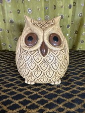 MCM Ceramic Vintage OWL Figurine Red Speckled MCM 70s Big Eyed Pottery 7" Tall