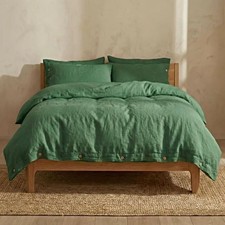 Linen Duvet Cover And Two Pillow Cover Bedding in Forest Green Softened Comfoter