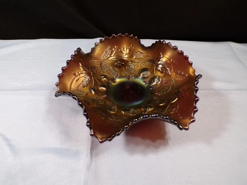 Vintage Northwood Amethyst Carnival Glass Fruits & Flowers Small Bowl 6" Wide