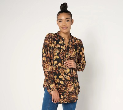 Belle by Kim Gravel Let the Good Times Scroll Tunic Blouse Sz 3X Black Gold NEW
