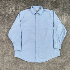 Brooks Brothers Shirt Mens 18 X 35 Blue White Plaid Regent Fit Non Iron Preppy