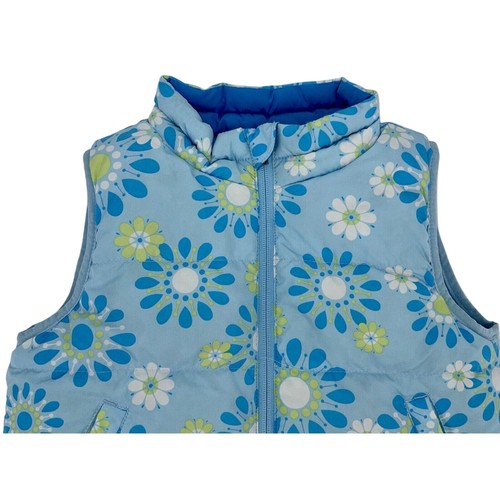 LL Bean Girl’s Goose Down Reversible Puffer Vest Large 6X/7 Blue Floral & Solid - Picture 4 of 12