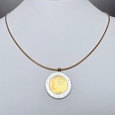 Vintage MILOR Bronze Italy 500 Lire Coin Pendant Omega Necklace 20” QVC