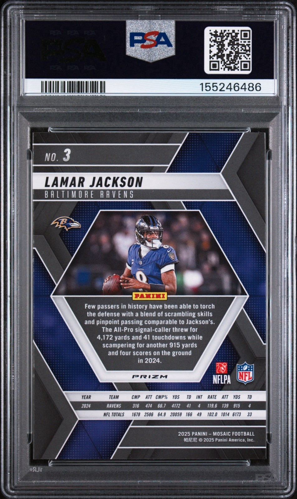 2025Panini Mosaic Lamar Jackson Reactive Blue PSA 10!! POP 1!! view 3
