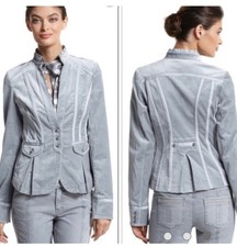 White House Black Market Gray velvet military style blazer jacket size 6