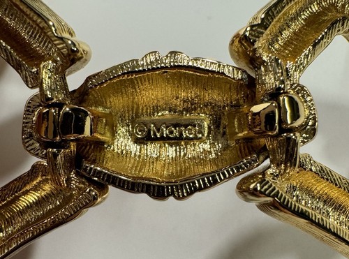 Vintage Signed Monet Textured Bamboo Gold Tone Geometric Necklace Designer - Picture 5 of 5