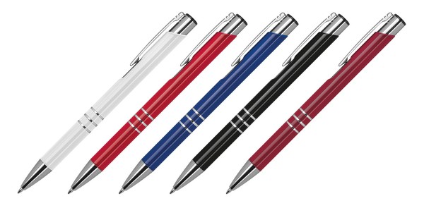 5 Kugelschreiber Aus Metall / Farbe: Je 1X Burgund,Schwarz,Blau,Rot,Weiß-image