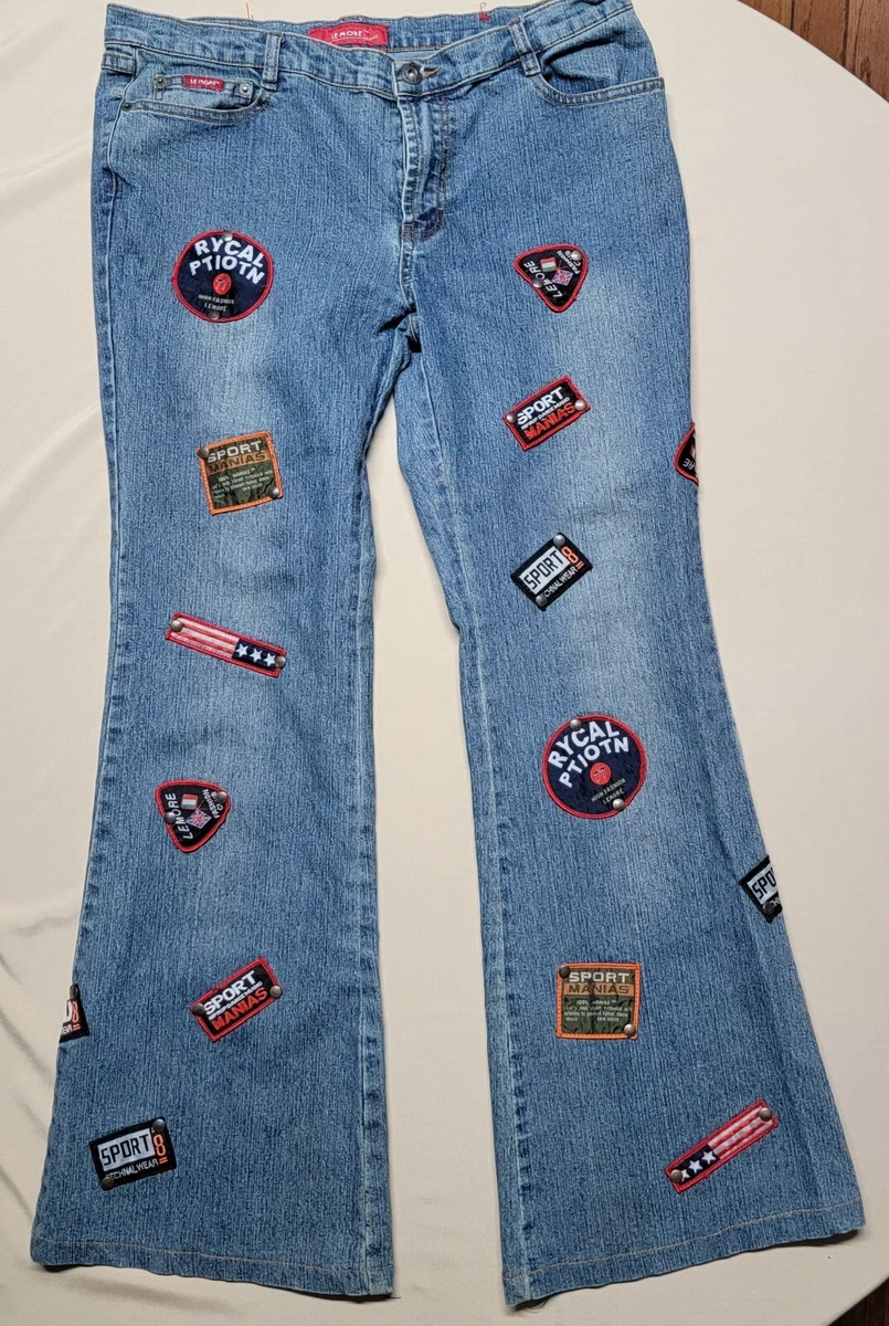 Le More LeMore Vintage Jeans 90s Y2K Hip Hop Patches size 15 Low Waist Bell