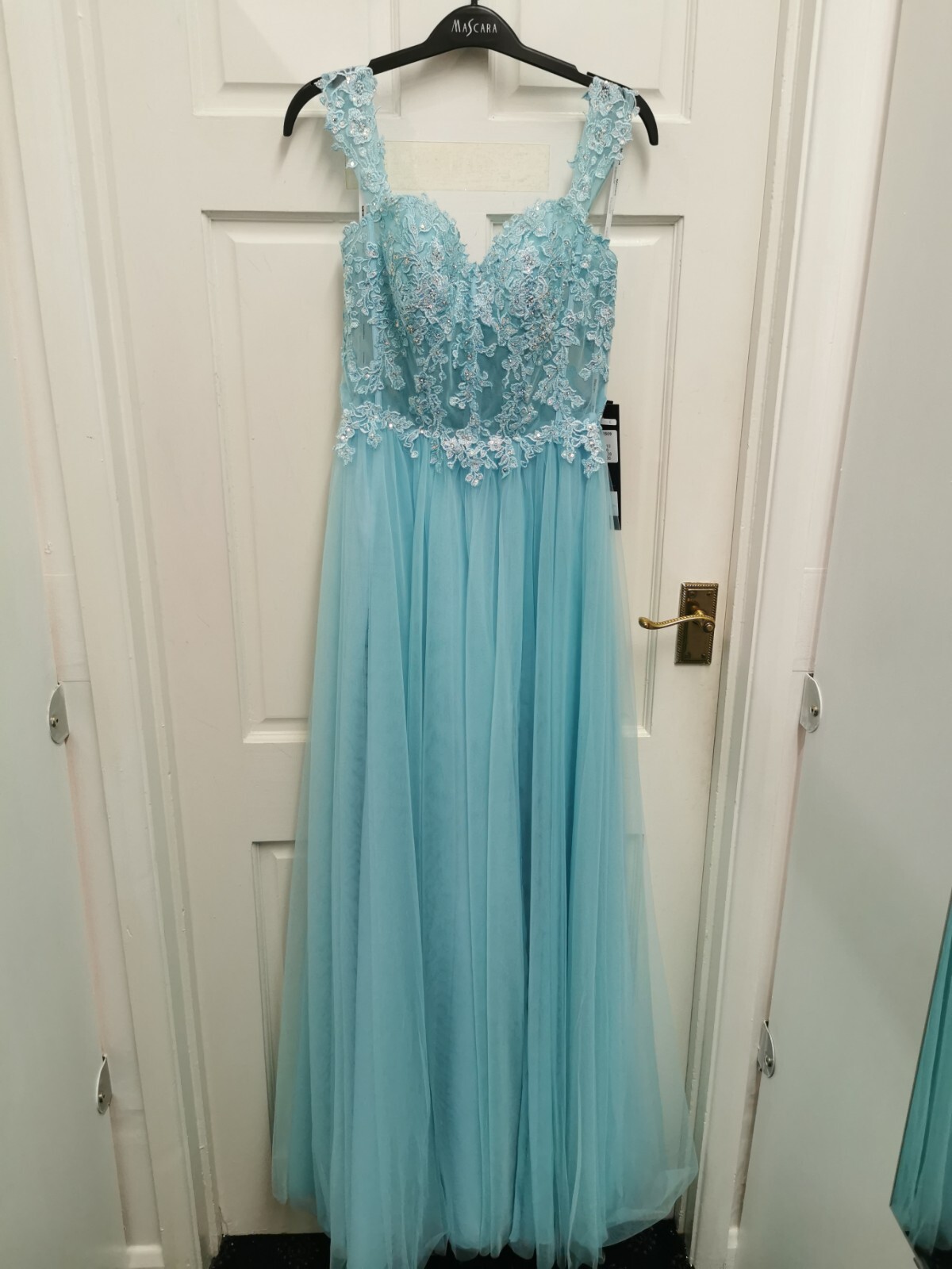 Mascara size 10 Mc182509 Aqua blue Evening dress cold shoulder NWT image 6