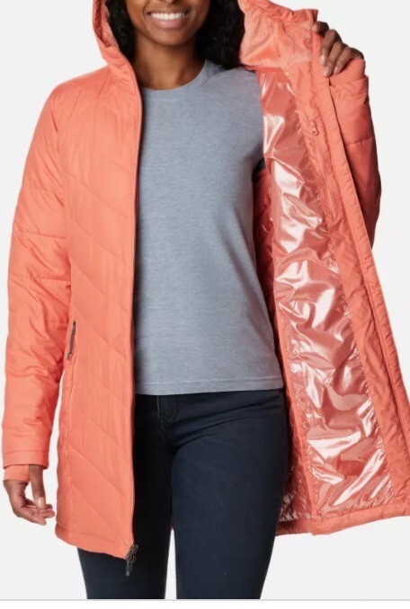 Womens Columbia Heavenly Long Hooded Jacket Omni Heat Hooded Peach Sz X-SMALL