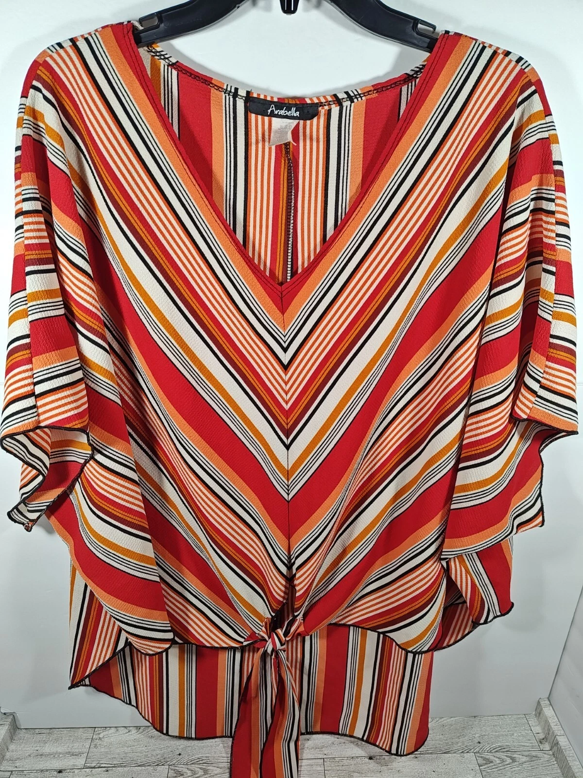 Vintage Arabella Boxy Top Shirt Blouse Plus 3x Poncho Style Striped 70s Red