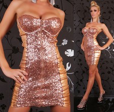 Sexy Miss Femmes Bandeau Fermeture Éclair Robe Mini Rose Paillettes S 34 M 36 L