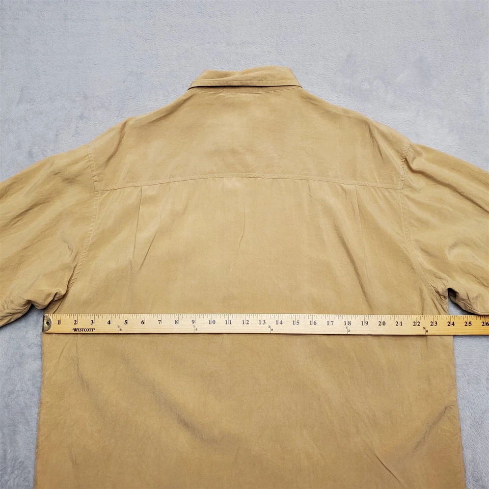 Camisa Tulliano Para Hombre Marrón Claro 100% Seda Pura Manga Larga Informal Foto 4 de 4