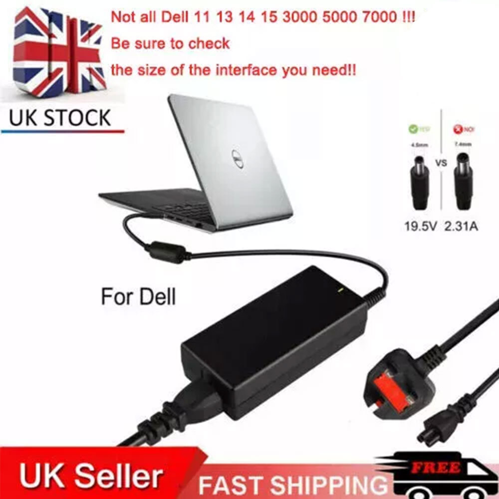 45W AC Charger For Dell Inspiron 11, 13, 14, 15, 17 3000/5000/7000 Series Laptops
