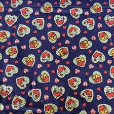Vintage Cat  Bird Hearts Fabric For Sewing, Quilt, Crafts