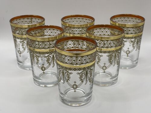 Gold Moroccan Glasses Artisan Tea and Wine Morrocan Tumbler Glass Cups Set of 6 - Afbeelding 1 van 12