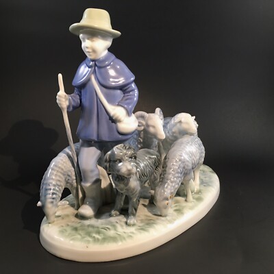 Vintage Gerold Porzellan Bavaria Sheep Herder With Dog Made In Western Germany
