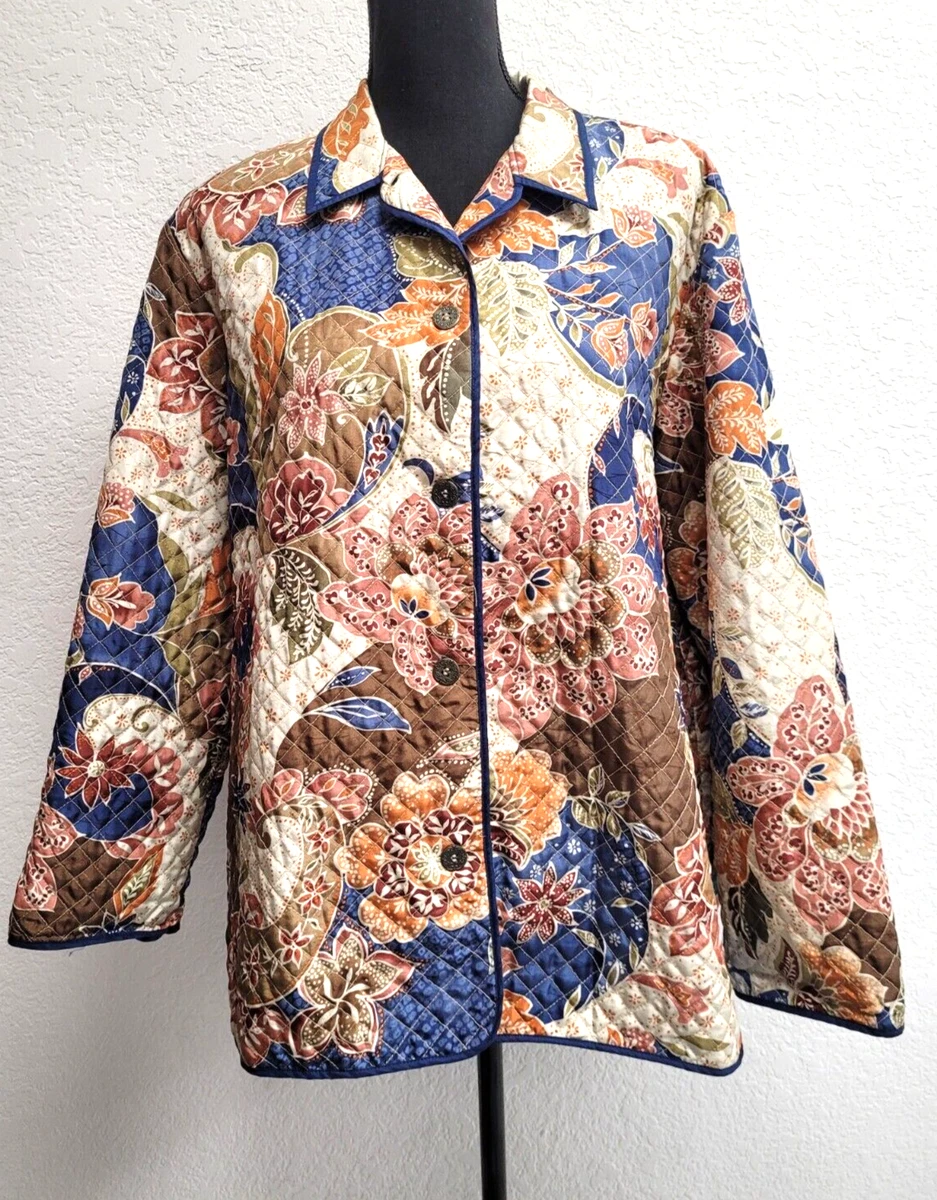 Alfred Dunner Quilted Jacket 16 Multicolor Floral. Button Up
