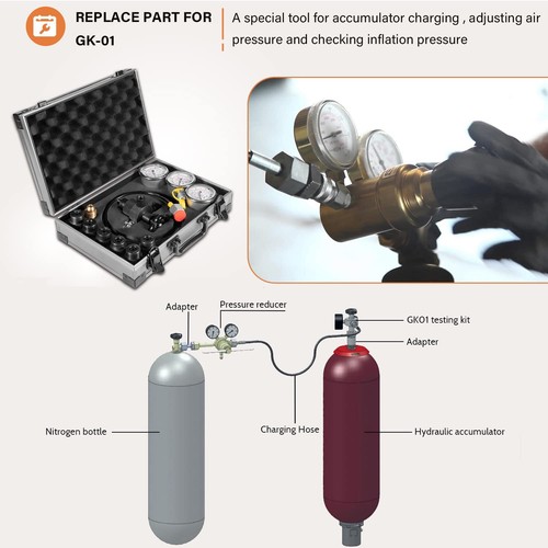 GK-01 Hydraulic Accumulator Nitrogen Charging Pressure Test Gauge Kit 6000 PSI - Picture 4 of 10