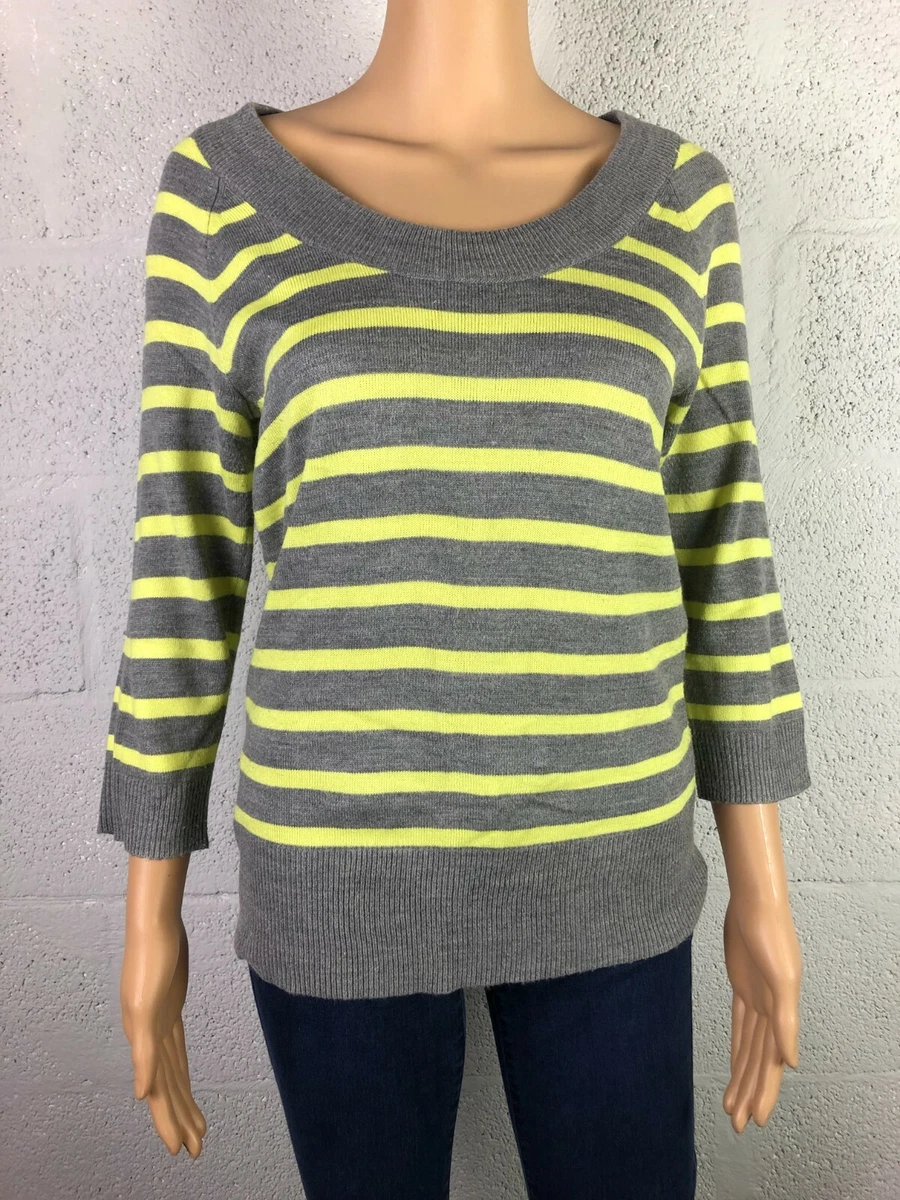 New York Company Women s 3 4 Sleeve Gray Yellow Striped Sweater Size XS