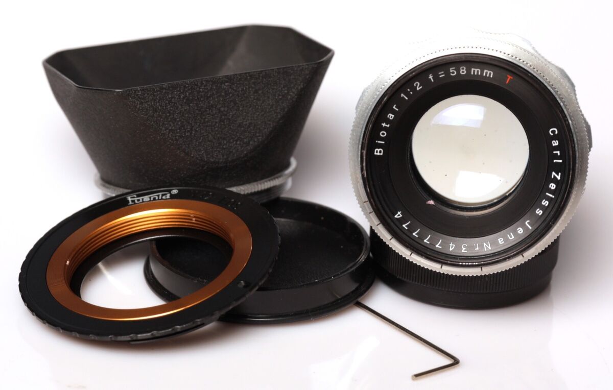Carl Zeiss Jena BIOTAR Red T Lens f2 58mm M42 and EF mount Carl Zeiss Jena BIOTAR Red T Lens f2 58mm M42 and EF mount