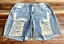 SHEIN Women s Plus Light Wash 40' Waist Distressed Denim Jean Shorts Size 3XL