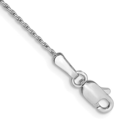 Real 14K White Gold 1mm Round Parisian Wheat Chain Bracelet; 7 inch
