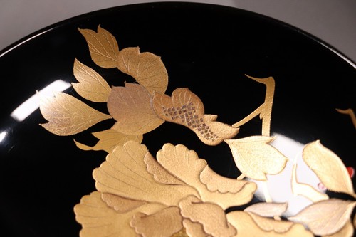 Japanese Lacquer Lidded Soup Bowl 3.35inch Set of 2 Gold Peony Plum Maki-e - Picture 12 of 21