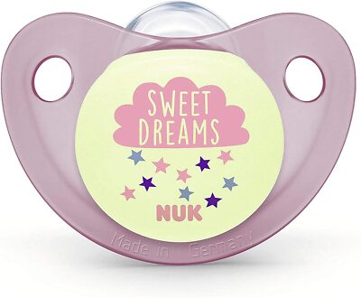 NWT* NUK Orthodontic Pacifier Small (0-6m) Glow in the Dark Girls 2 Pack