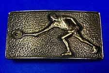 Tennis Player Men Solid Brass Vtg 1978 Belt Buckle by Baron Buckles Taiwan 8007