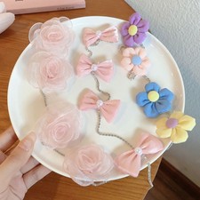 2pcs/set Crystal Girls Pink Bow Hair Clip Jewelry Tassels Pearl Barrettes Girl