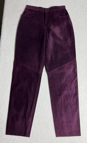 Pantaloni alti dritti nuovi con etichette Peruvian Connection viola 100% pelle scamosciata - 12 - Foto 2 di 12