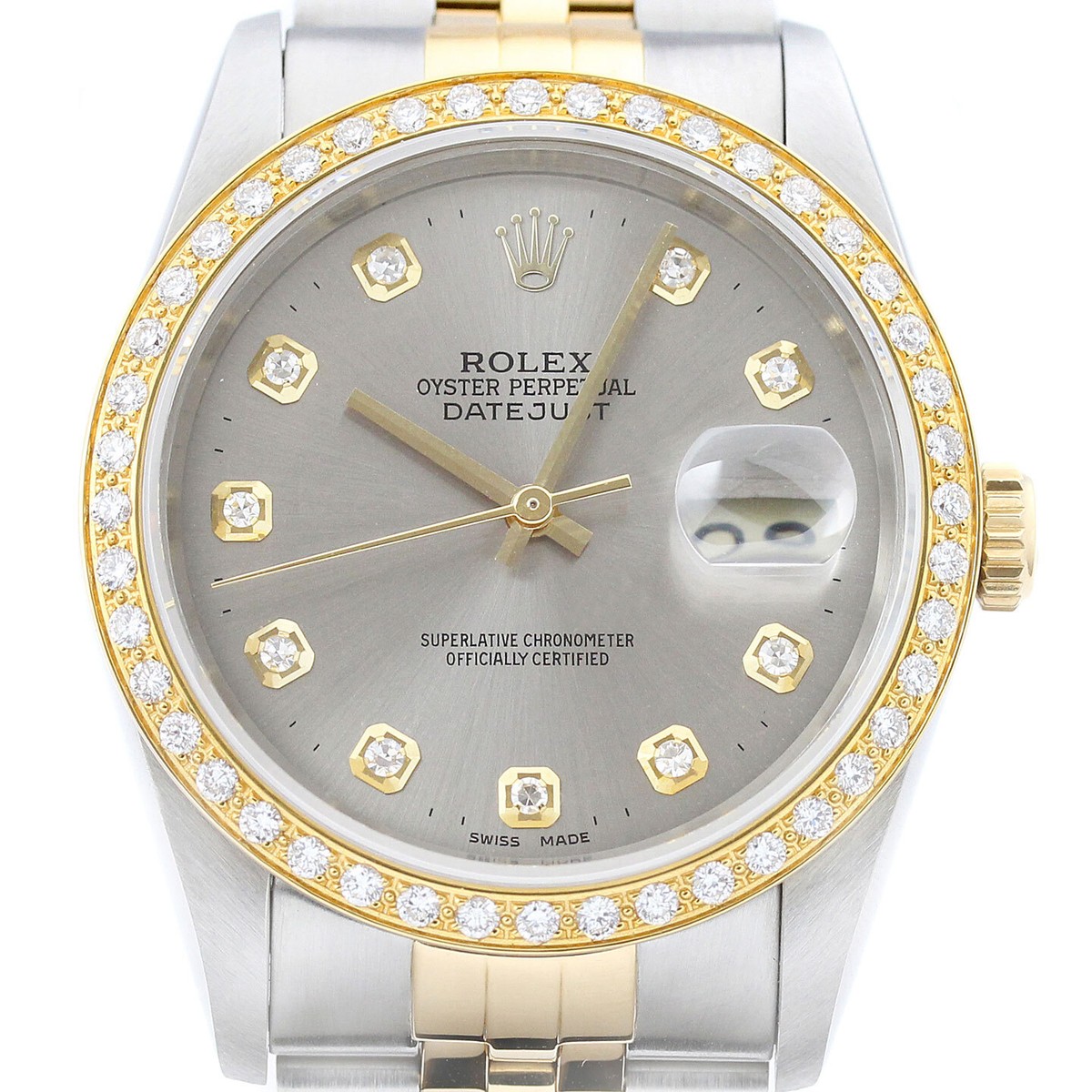 Rolex Datejust 18K Yellow Gold & SS 2Tone Gray Dial Diamond