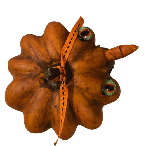 Halloween JOL Pumpkin Sculpture OOAK Creepy Jack O Lantern Teeth Assemblage Art - Picture 11 of 24