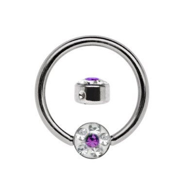 Titan Septum Piercing Ring BCR 1,6mm mit 4mm Epoxy Strass Platte, Größe 6-12mm